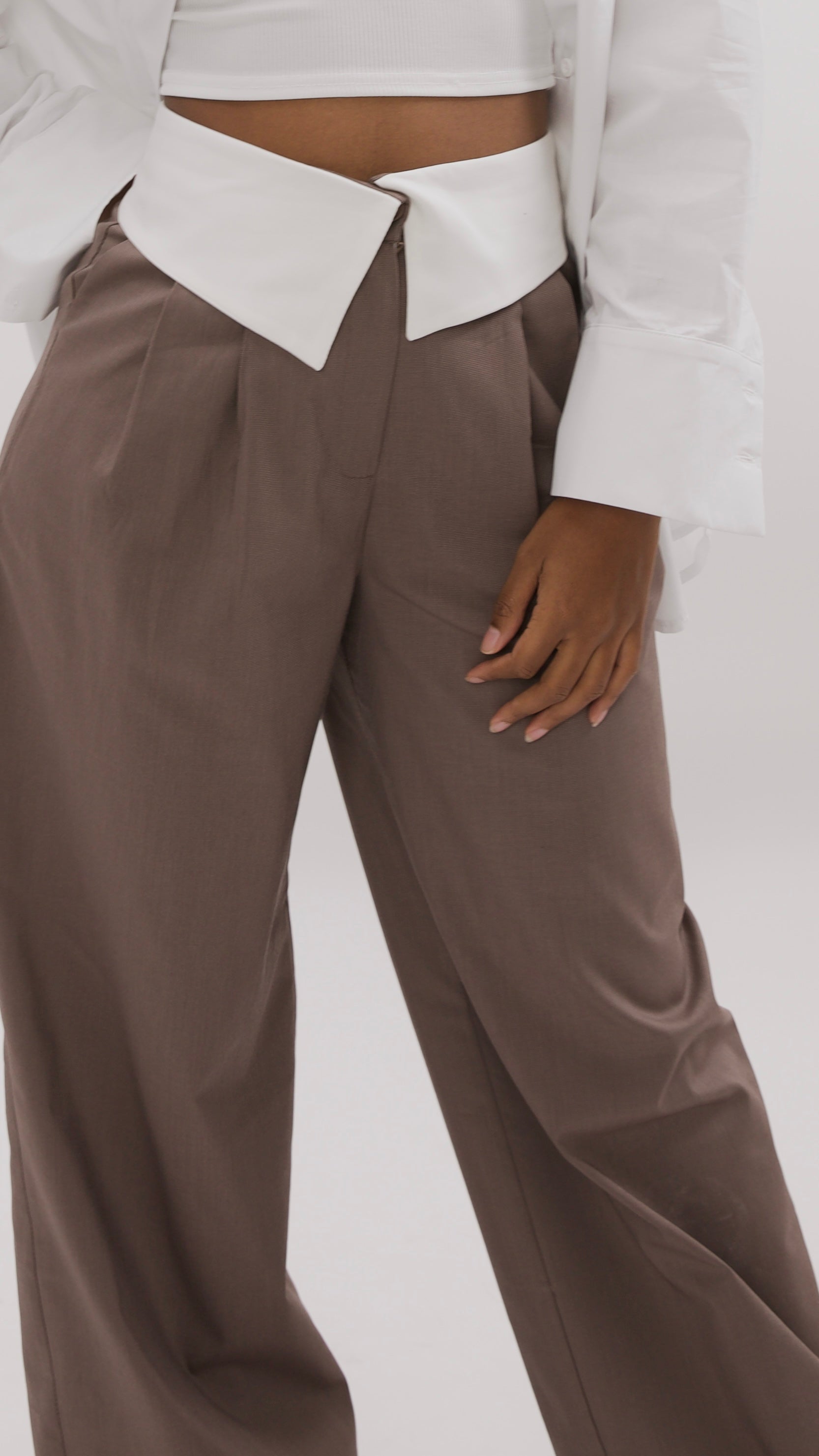 Pantalon Habillé Taille Haute Rabattue