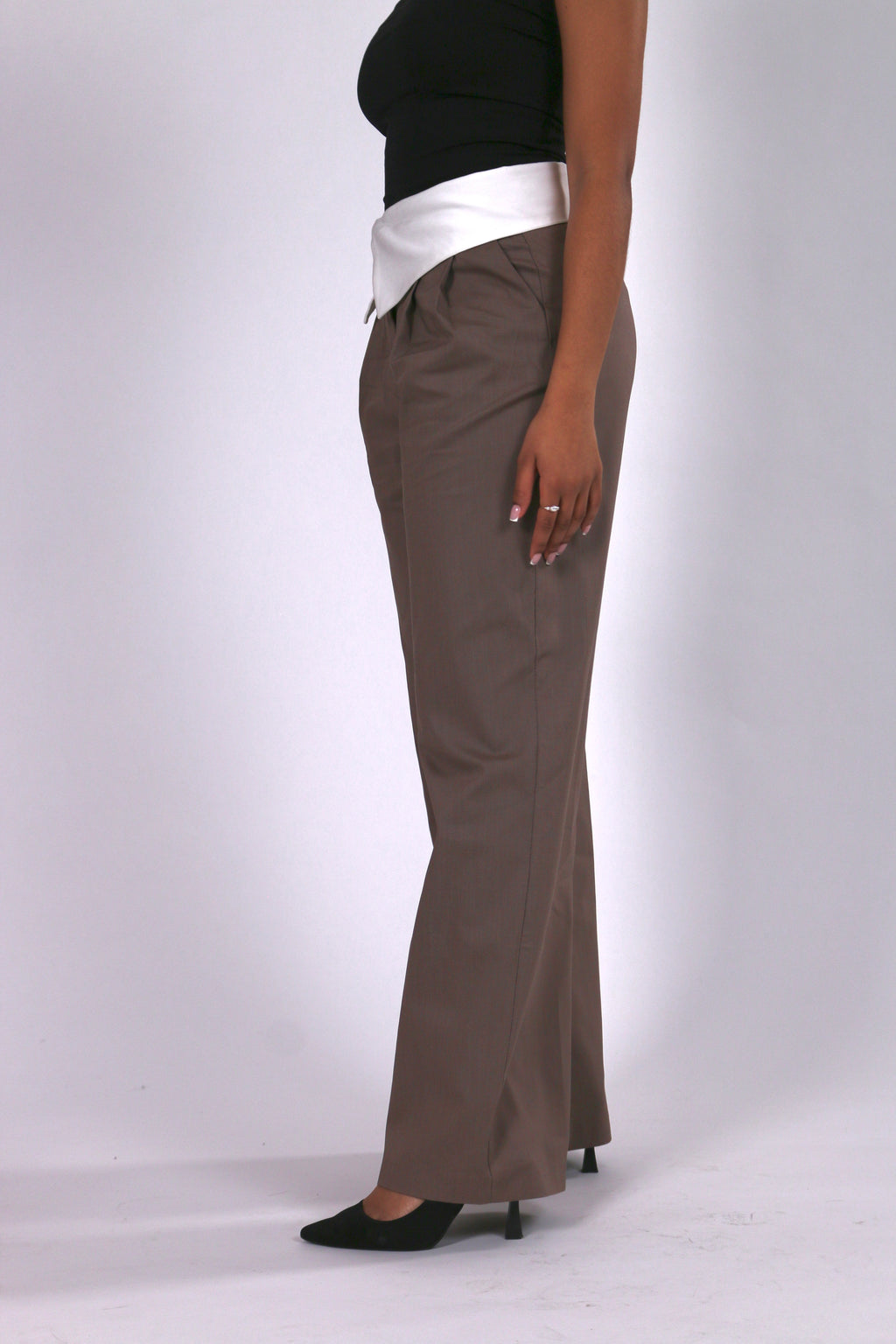 Pantalon Habillé Taille Haute Rabattue