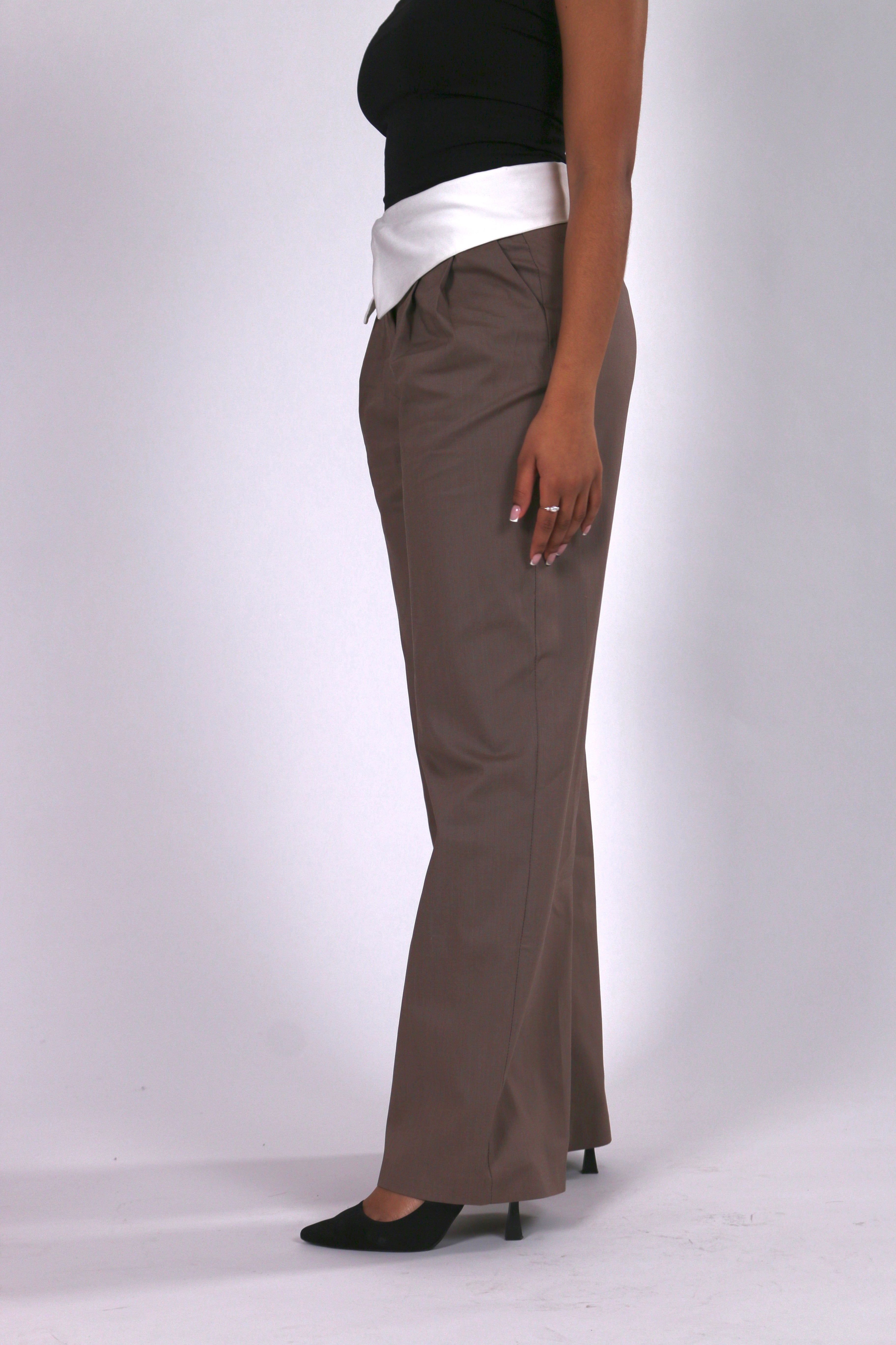 Pantalon Habillé Taille Haute Rabattue